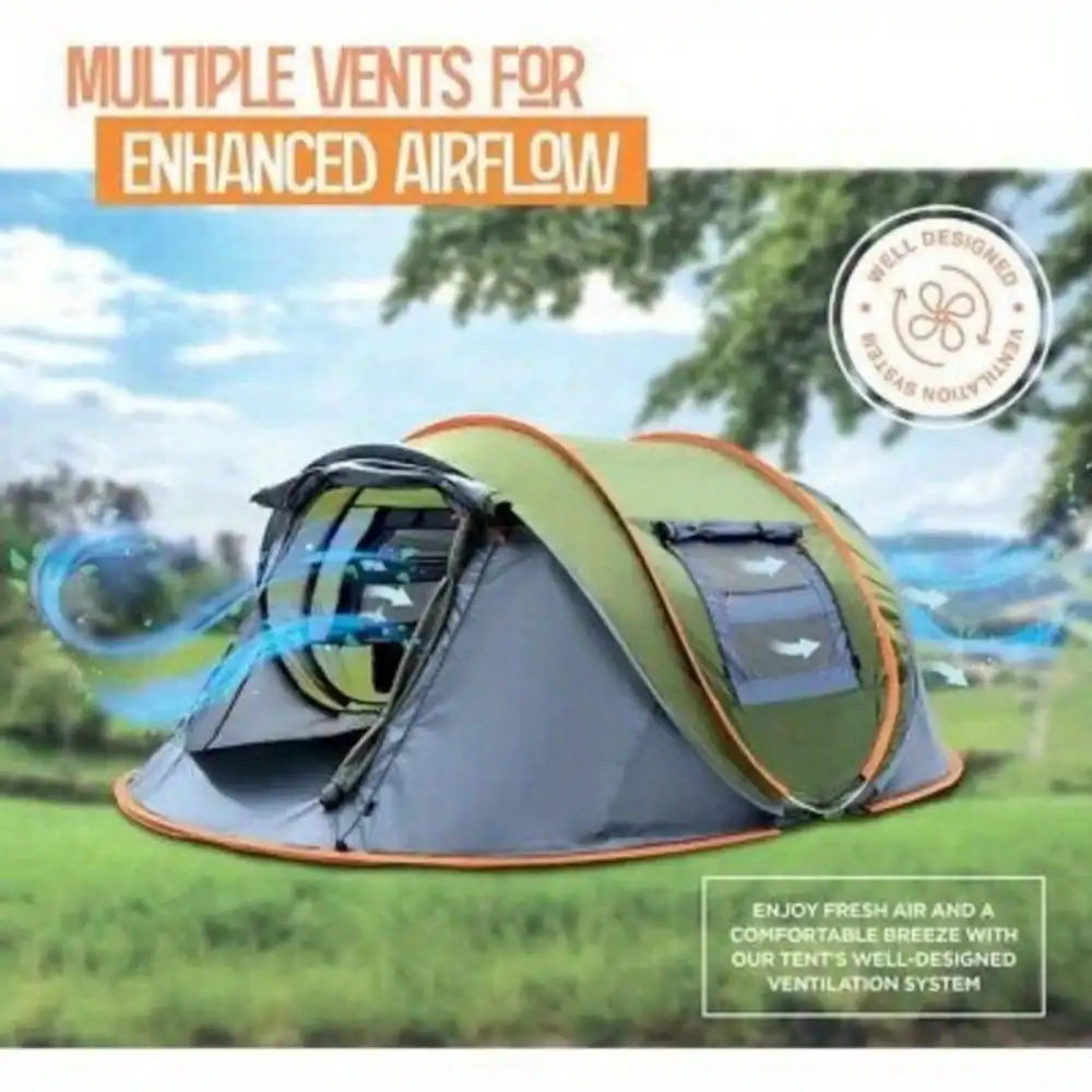 4 Person Easy Pop Up Tent with 2 Doors UPF50 Waterproof Quick Automatic 600D Oxford Tent with Reflective Mylar for Camping