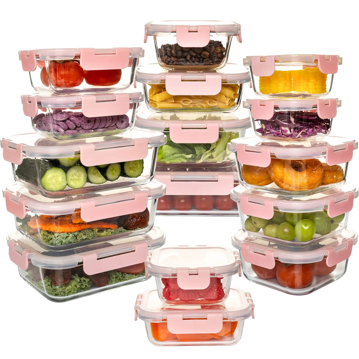 16 Piece Glass Food Storage Containers Set Leakproof Airtight BPA Free Microwave Oven Safe Stackable Kitchen Organizers