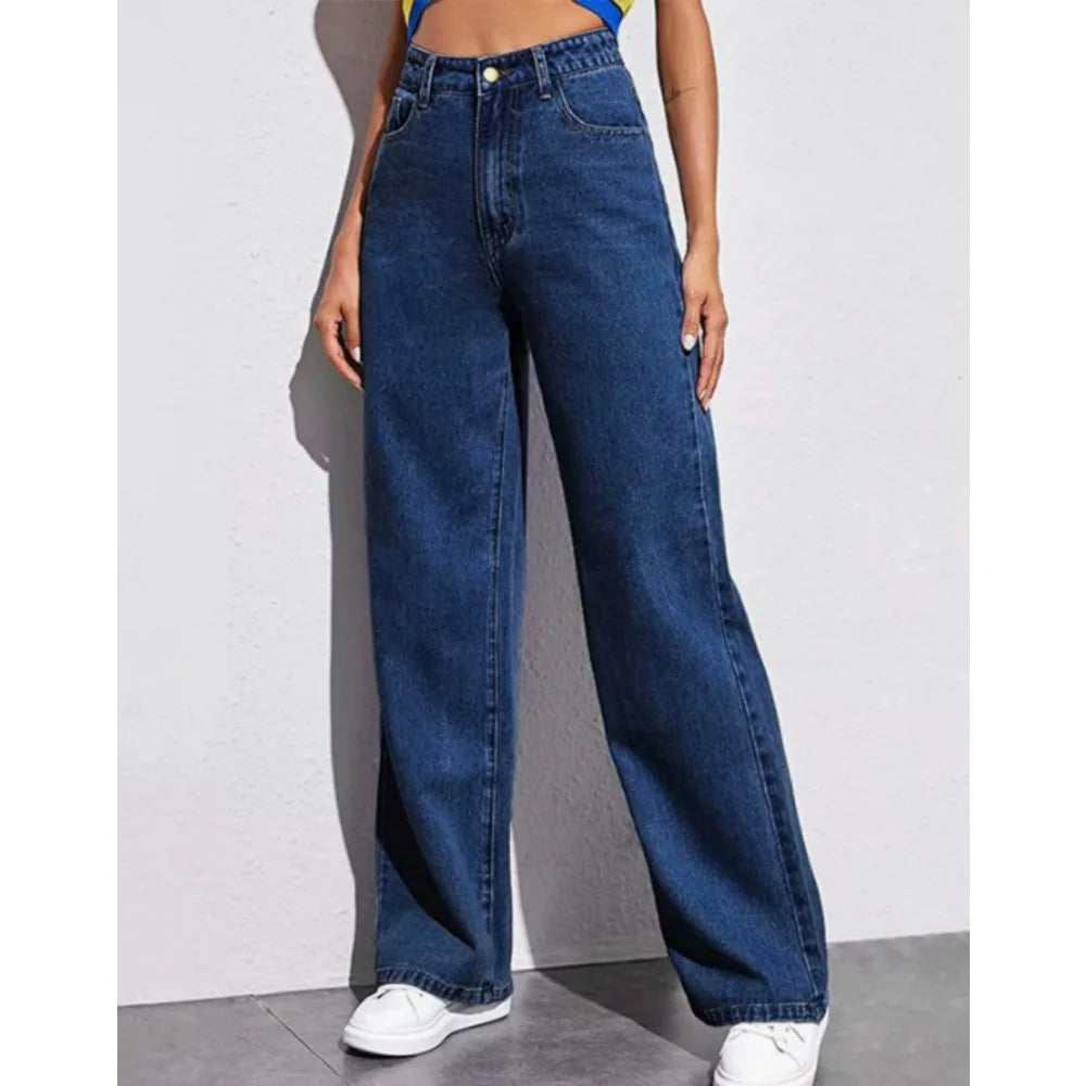 Autumn and Winter New Mopping Wide Legs Europe and The United States Loose High Waist Straight Slim Jeans Women