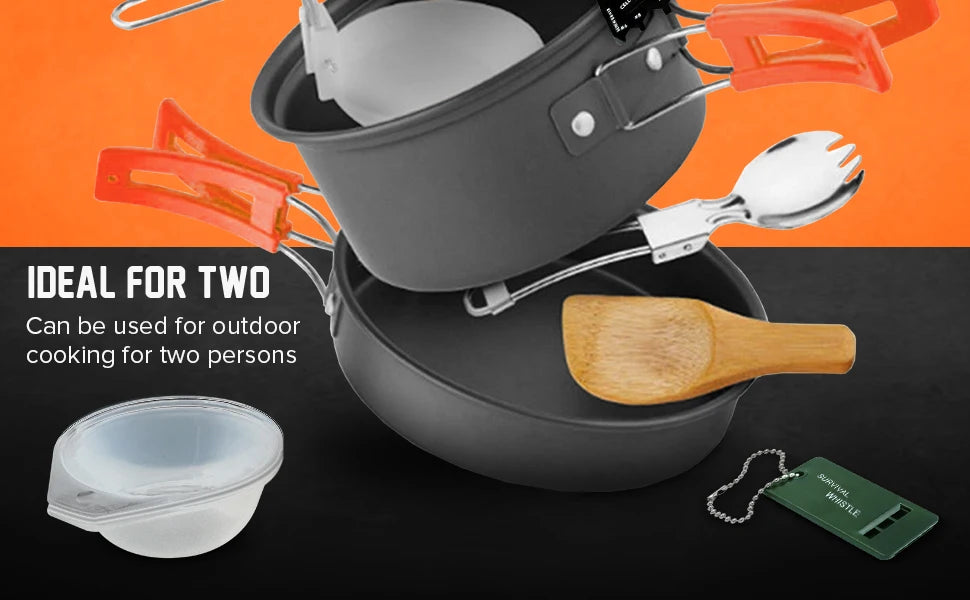 Non Stick Camping Cookware Mess Kit Set with Stove Aluminum Backpacking Pots and Pans Portable Cooking System for 3 to 5 Users