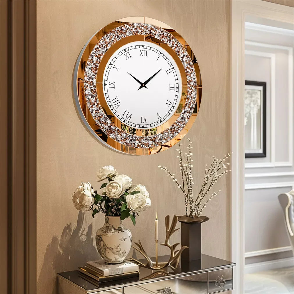 LUVODI 32 Inch Modern 3D Wall Clock Large Diamond Crystal Living Room Kitchen Bedroom Hall Clock with Roman Numerals