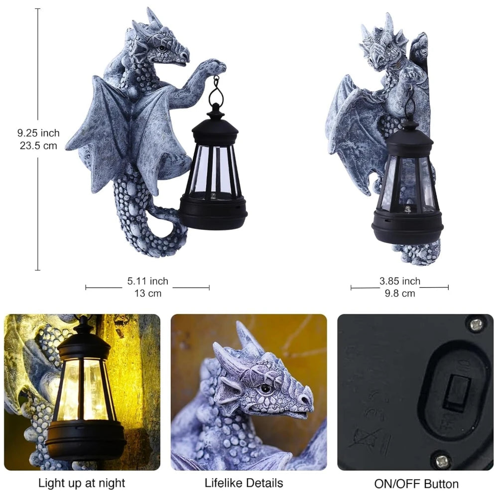 Dragon Tree Hugger Solar Lantern Garden Statue Resin Dragon Decor for Outdoor Yard Gift