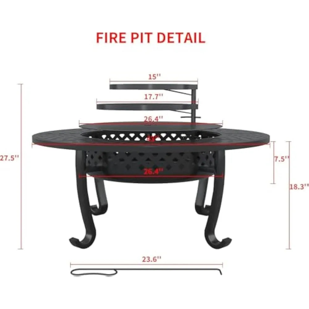 Wood Burning Outdoor Fire Pit Grill Table Round Patio