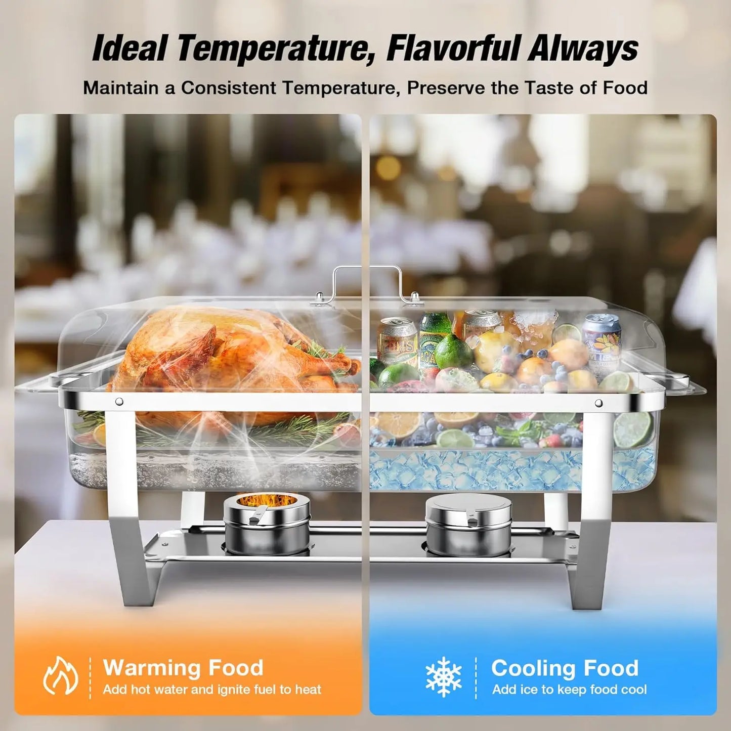 8QT Chafing Dish Buffet Set Stainless Steel Food Warmer Kit with Lids & Holders 2/4/6 Pack for Restaurant Catering Parties Weddings