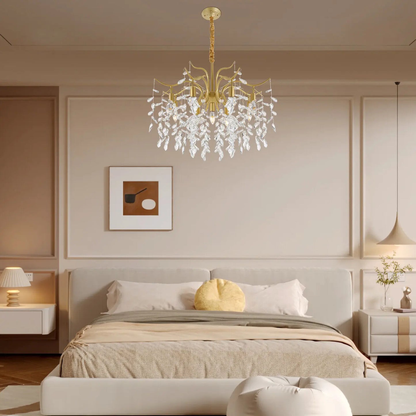 8 Arms Modern Chandelier Crystal Ceiling Light LED Pendant Hanging Lamp Dimmable
