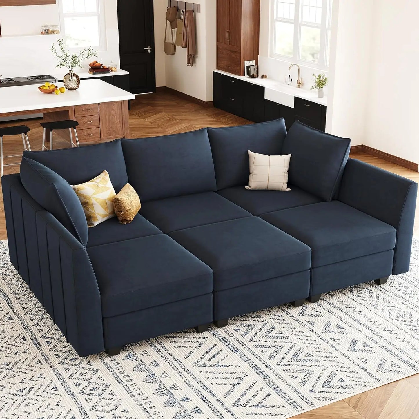 Large Modular Sectional Sofa Sleeper Couch with Storage Velvet Sectional Sofa Bed for Living Room 9 Seats