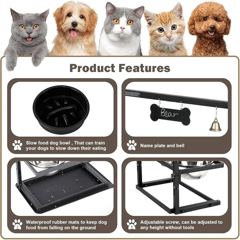 Hign-concerned Adjustable Height Slow Feeder Dog Bowl