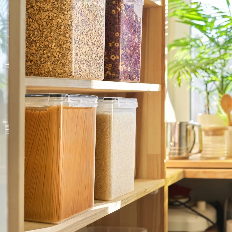 4 Pack Airtight Food Storage Container Set with Locking Lids Measuring Cup and Labels for Kitchen Organization Ideal for Storing