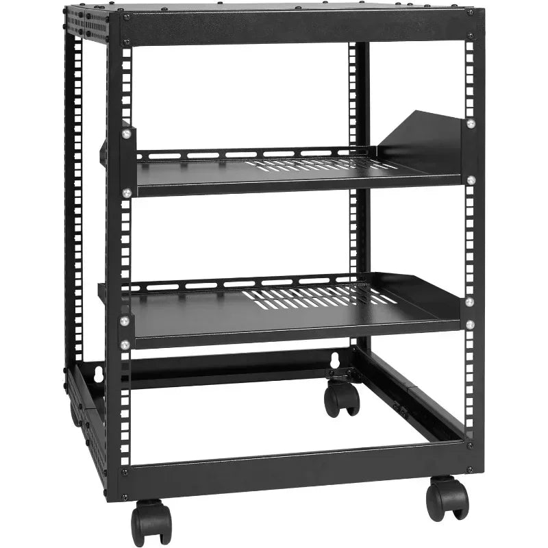 12U Open Frame Server Rack 23 to 40 Inch Adjustable Depth Free Standing or Wall Mount 4 Post AV Network Server Rack Modern Style
