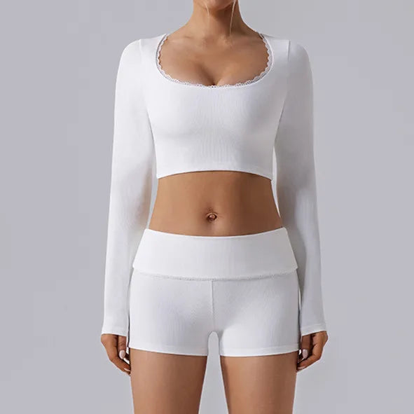 CEODOGGCN Lace Yoga Set Women High Waist Leggings Sportswear