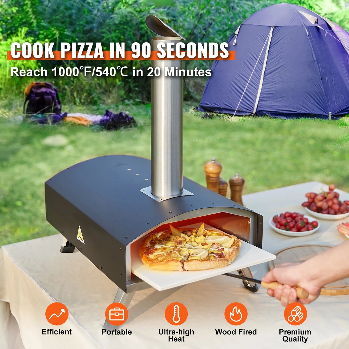 SucceBuy 12 Inch Wood Fired Portable Pizza Oven Food Grade Stainless Steel BBQ for Backyard Camping Picnics Outdoor Cooking