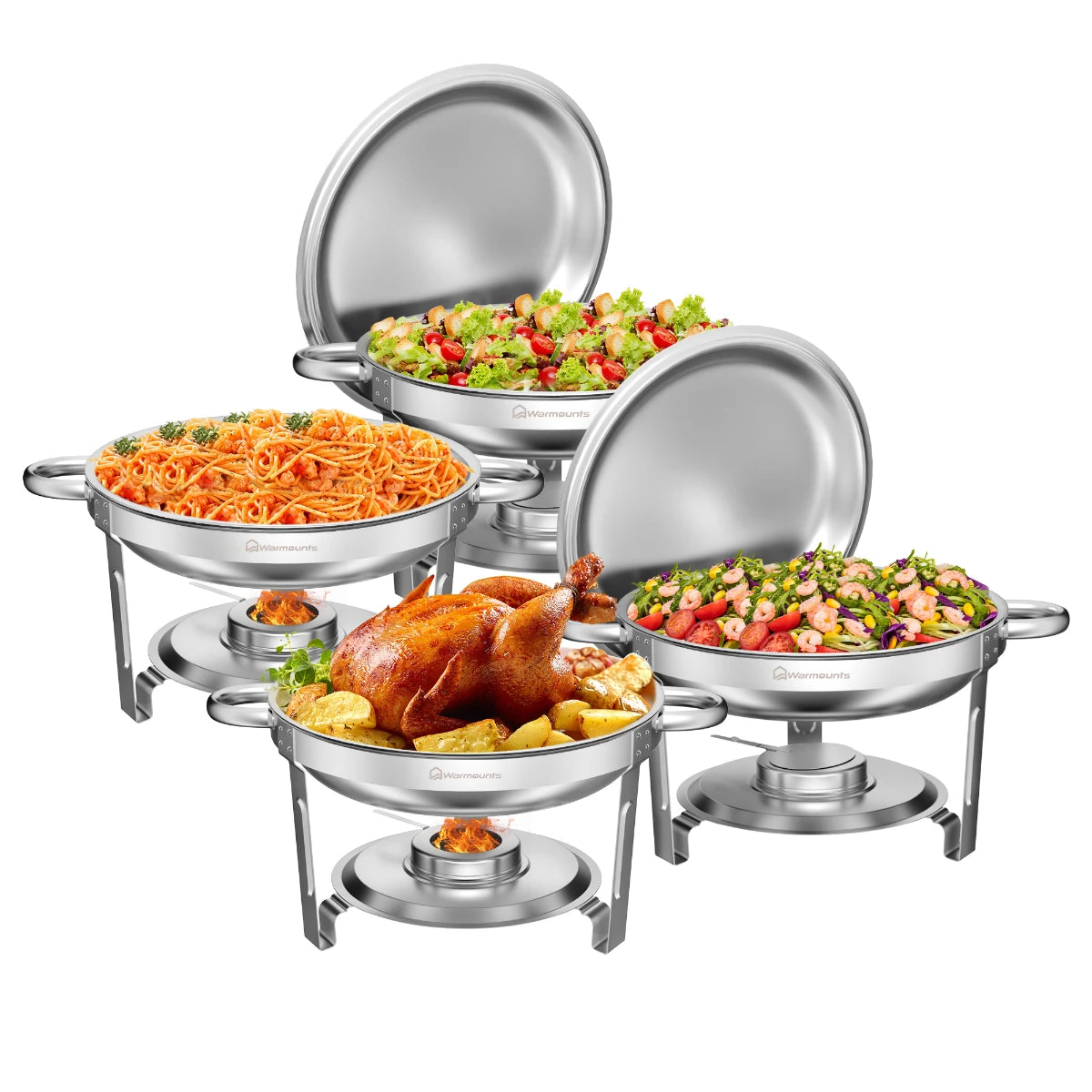 round Chafing Dish Warmer Container Set with Stainless Steel Lid for Party Catering Hotel Buffet Food Warm Pan 1/2/4/6 Pack Options