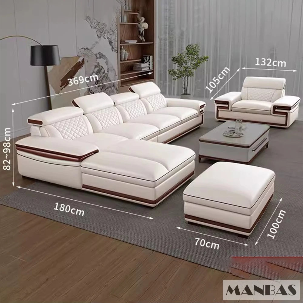 MINGDIBAO Premium Italian Genuine Leather Sofa Set with Bluetooth