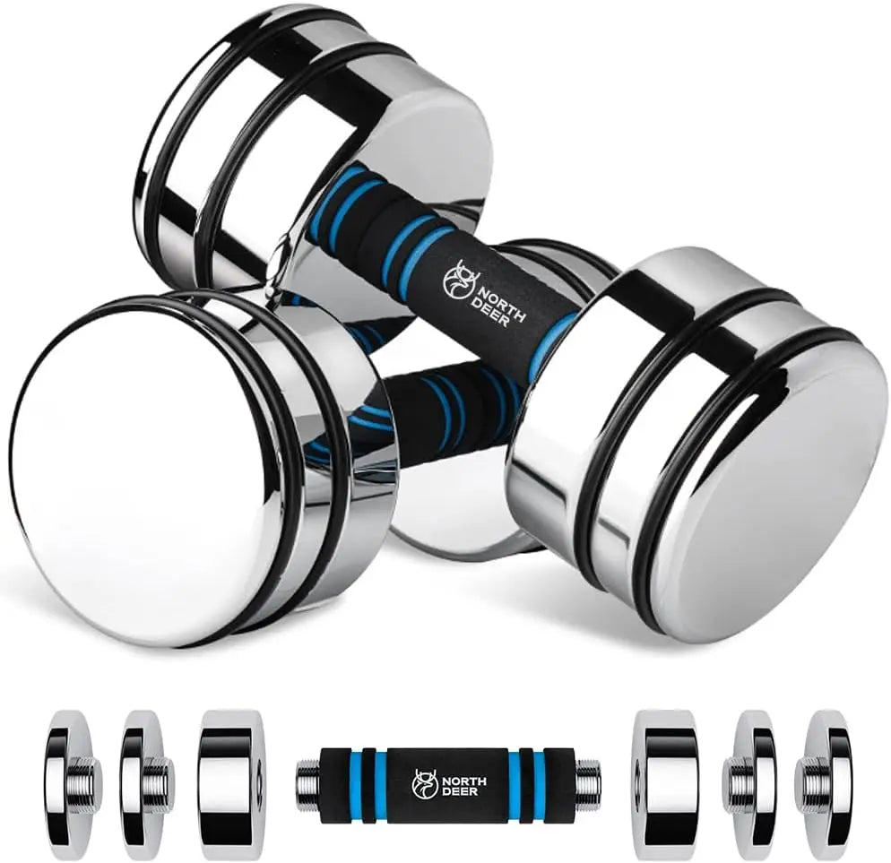Steel Dumbbells Ultracompact & Adjustable Chrome Dumbbell With Foam Handles 5lb 10lb 15lb 20lb 30lb 50lb Home Gym Work