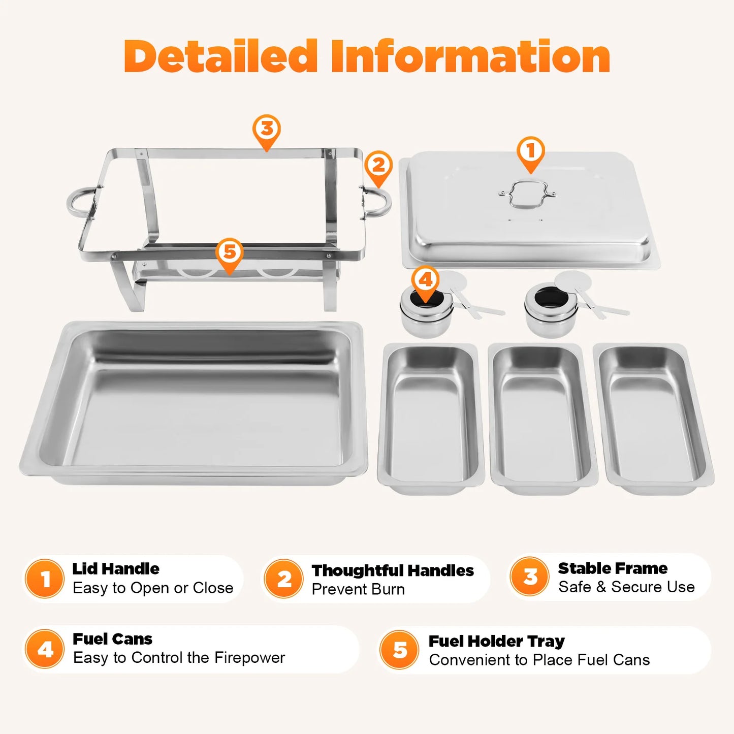 Modern 3-Compartment 2.5L Stainless Steel Chafing Dish Rectangular Buffet Serving Set for Catering Chafer Warmer