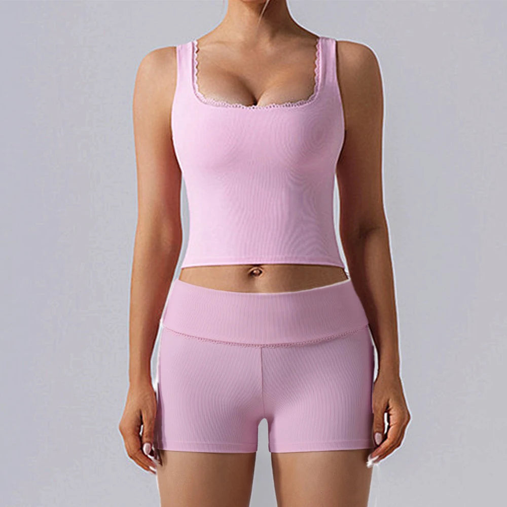 Heart And Home Lace Yoga Set Women Push Up Bra High Waist