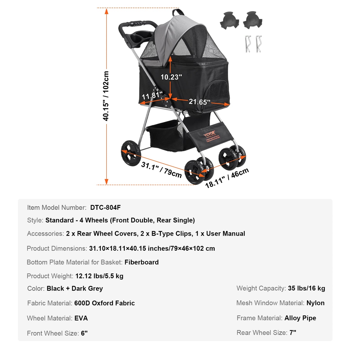 SucceBuy Pet Stroller Carrier Dog Cat Strollers Lightweight Travel Rotate with Brakes Pet Pad Cup Holder for Puppy Accessories