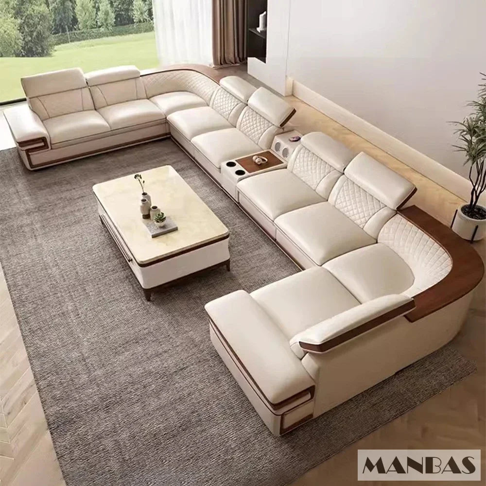 MINGDIBAO Premium Italian Genuine Leather Sofa Set with Bluetooth