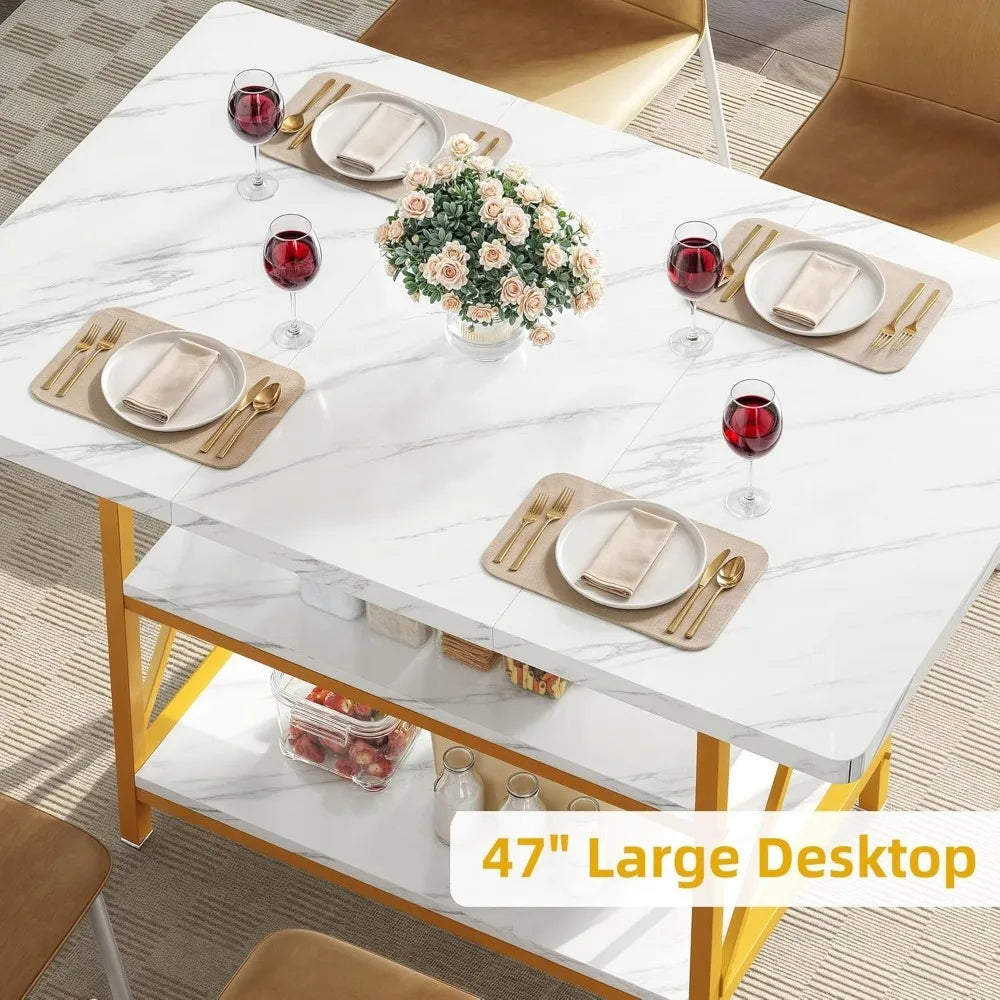 dwvo dining room table 47 inch rectangle dining table for 4 people modern kitchen table white marble
