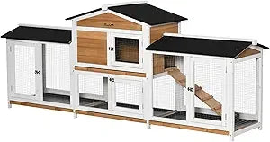 90.5" Wooden Rabbit Hutch Bunny Cage Pet Playpen House Enclosure with Double Side Run Boxes, No Leak Tray, Ramp, for Guinea Pig