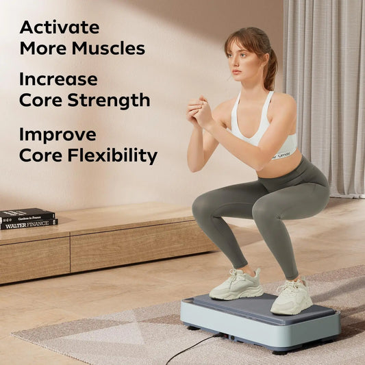 Umay Fitness Vibration Board Blue and White Full Body Home Workout Machine with Ring Band for Improved Blood and Lymphatic Circulation