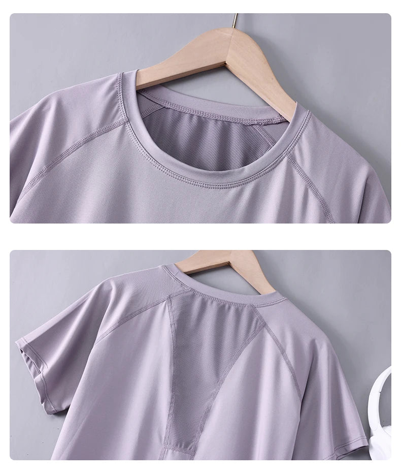 DRUR Women Yoga Set 2 Piece Sports Outfit Short Sleeve Tops