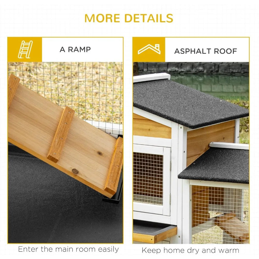 90.5" Wooden Rabbit Hutch Bunny Cage Pet Playpen House Enclosure with Double Side Run Boxes, No Leak Tray, Ramp, for Guinea Pig
