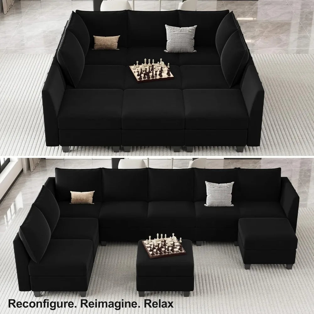 Large Modular Sectional Sofa Sleeper Couch with Storage Velvet Sectional Sofa Bed for Living Room 9 Seats