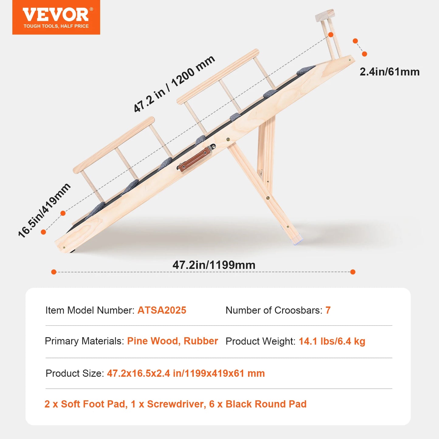 VEVOR Adjustable Dog Ramp Folding Anti-slip Wooden Pet Stairs for Small Old Dogs Easy Climbing Ramp for Sofa Car Bed