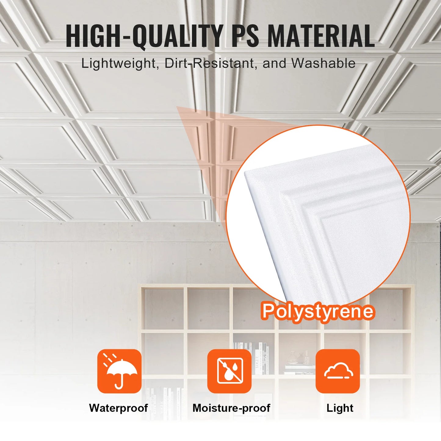 SucceBuy Ceiling Tiles Drop Ceiling Tiles Premium Polystyrene Sheet Glue-up Basement Ceiling Covering for Home/Office Decoration