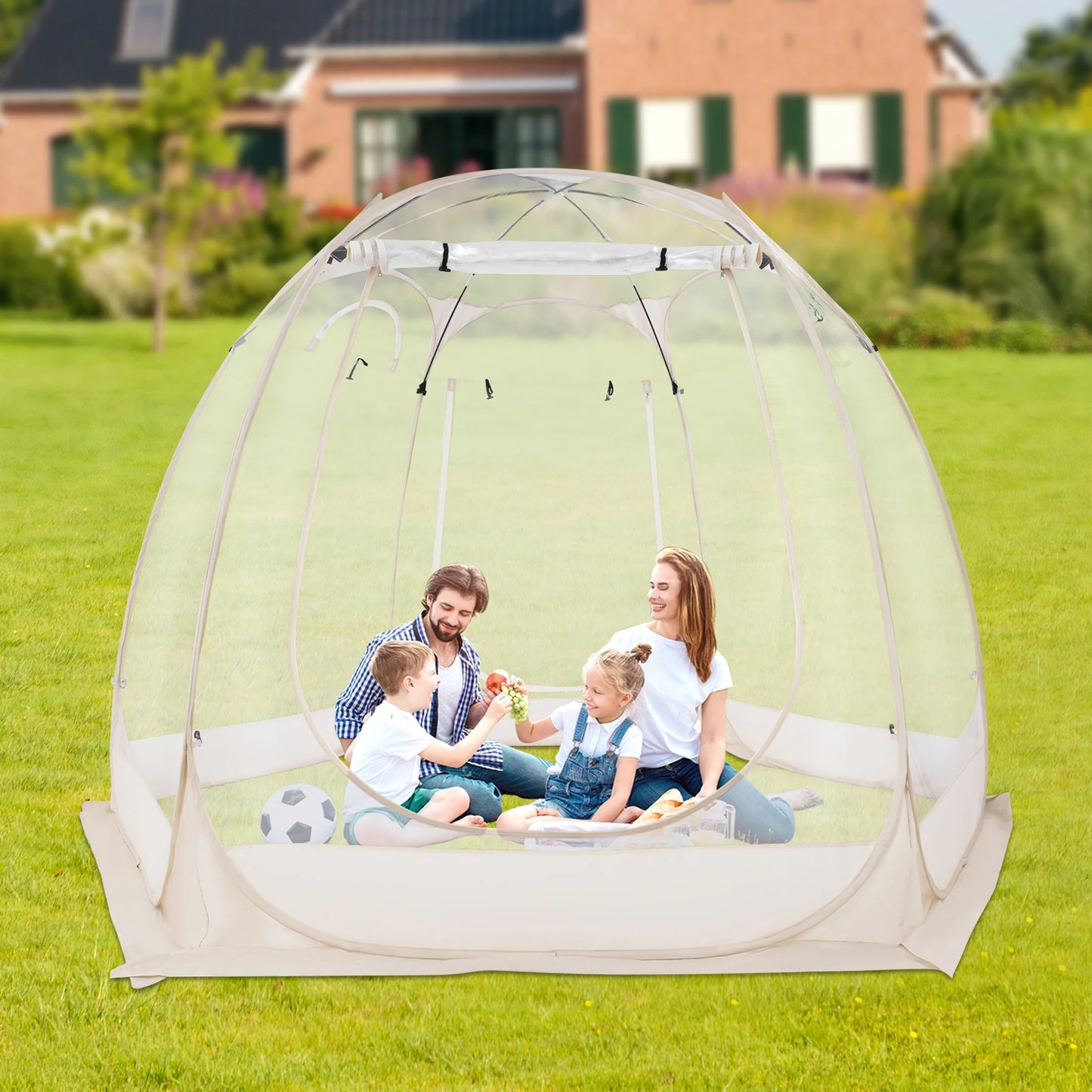 Clear Pop Up Bubble Tent 3x2.05m Outdoor Garden Camping Tent for 3 to 4 People with Glass Fiber Rods