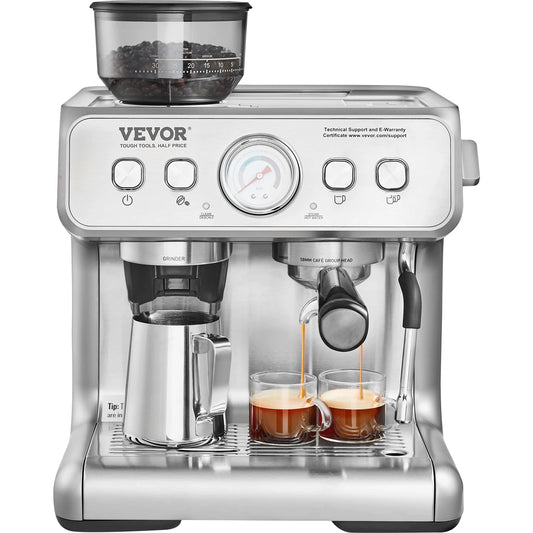 VEVOR Espresso Machine with Grinder, 15 Bar Semi-Automatic Espresso Coffee Maker for Cappuccino Latte
