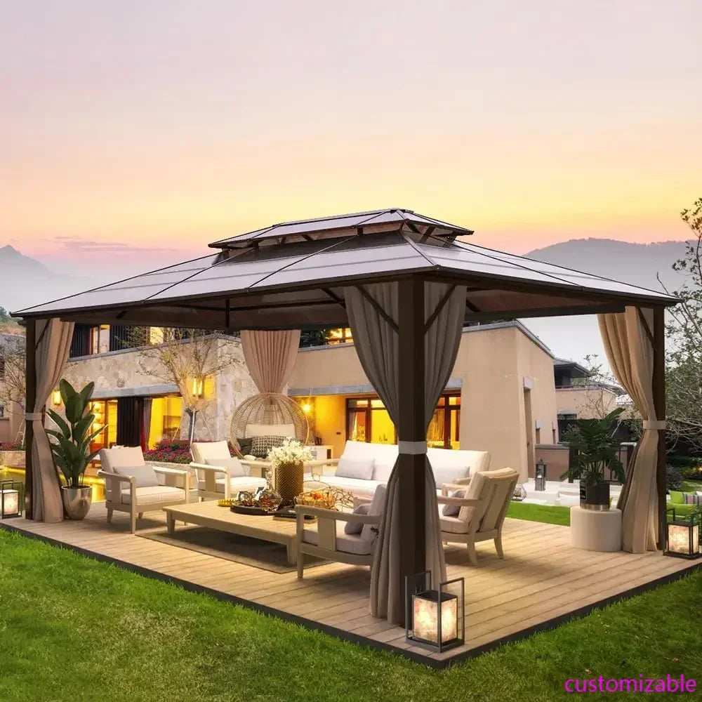 XMSJ Hardtop Gazebo Aluminum Frame With Curtains And Netting