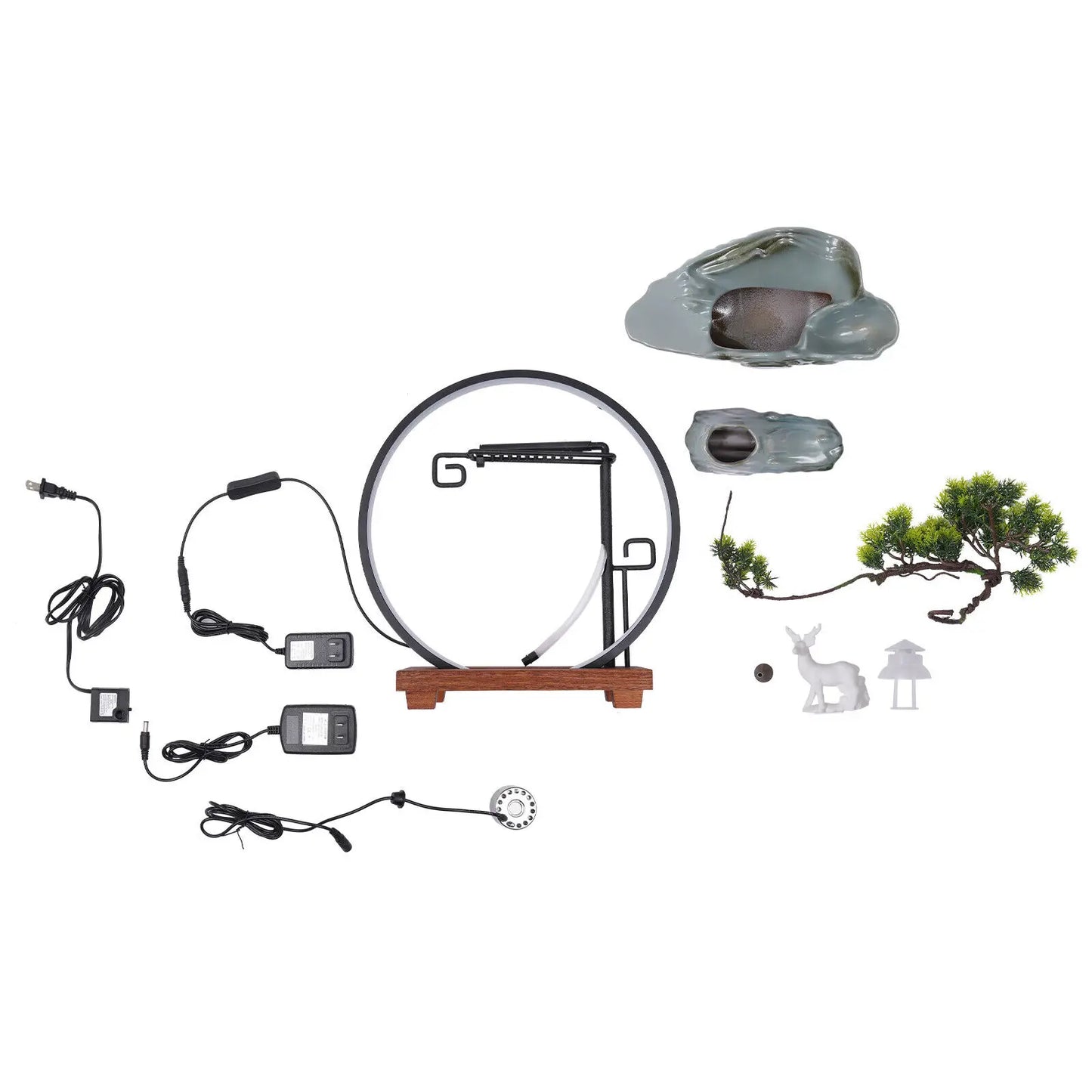 Indoor Desktop Water Fountain with Atomizer and LED Light Resin Waterfall Table Decor