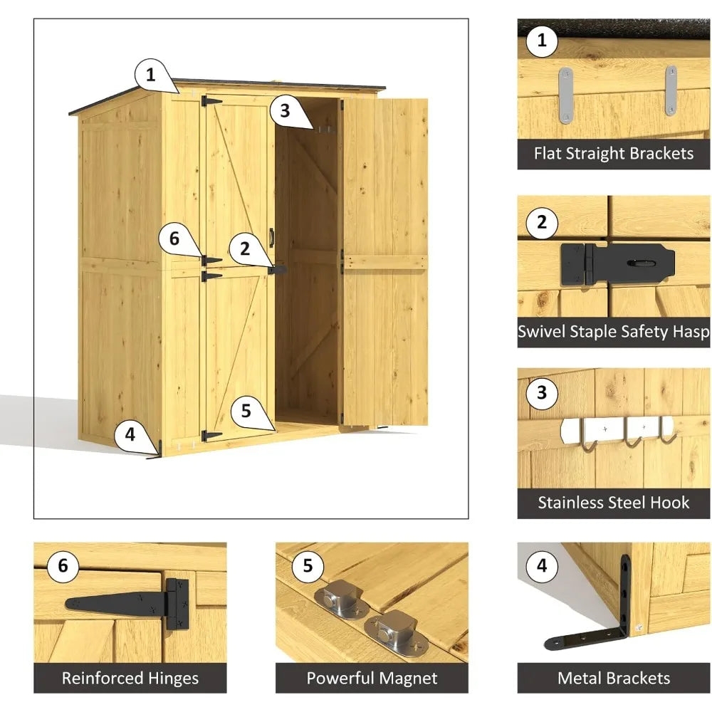 4.6x2.2 FT Outdoor Garden Storage Shed Waterproof Wood Tool Shed with Floor Modern Yellow Solid Wood Cabinet