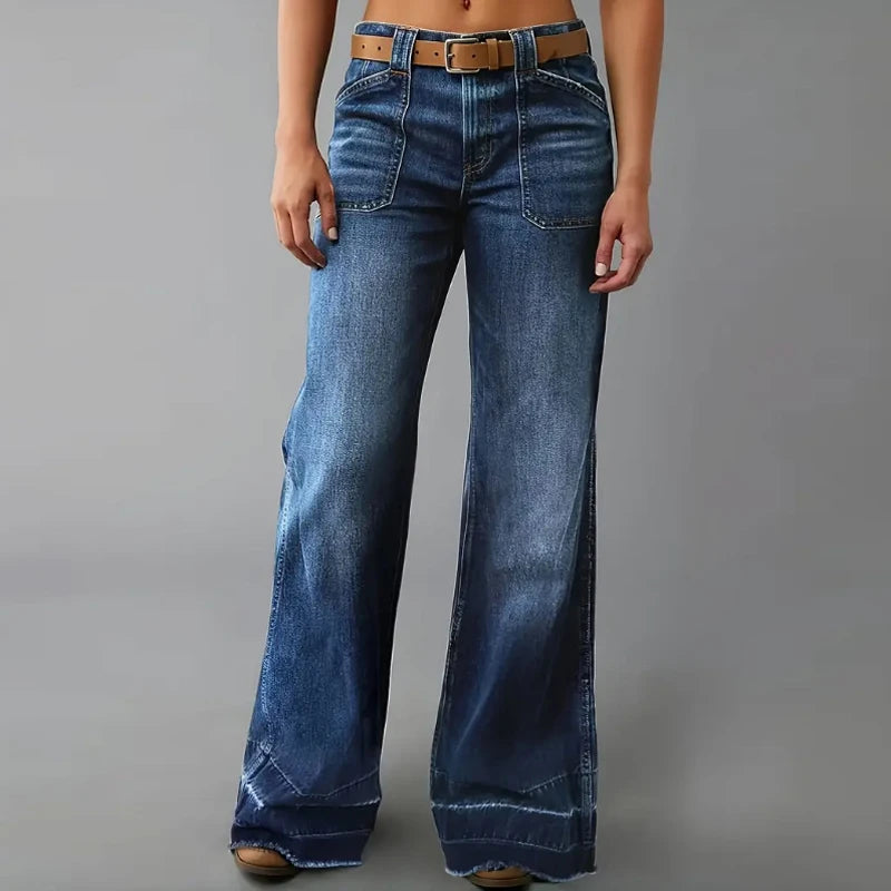 Women's Street Denim Jeans 2025 Autumn Patchwork High Waist Zipper Fly Ripped Retro Long Pants