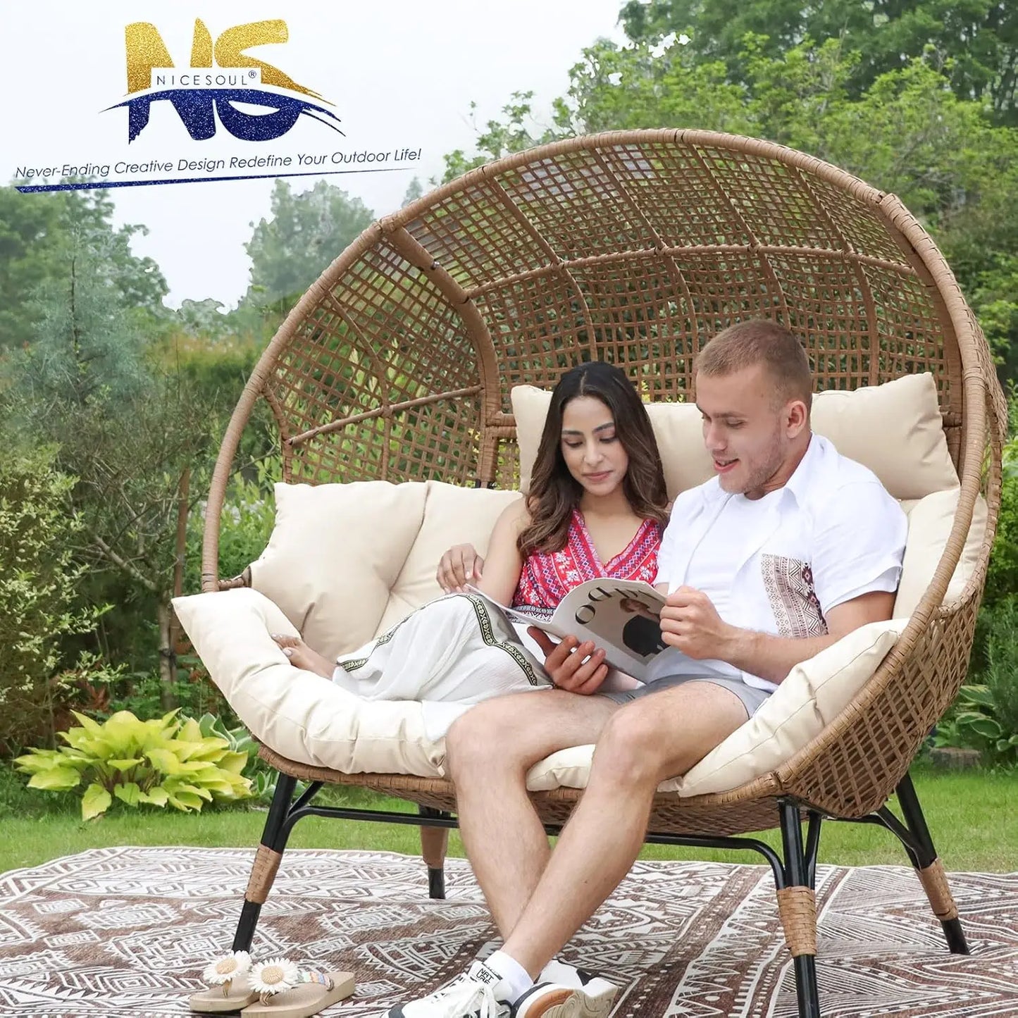 XMSJ Double Egg Chair Indoor Outdoor Loveseat Cushioned
