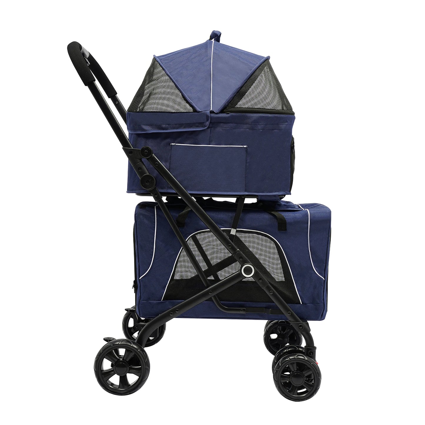 Foldable Pet Stroller Double Dog Cat Carrier with Storage Basket Travel Camping Iron Oxford Cloth Dog Travel Stroller for All Breeds