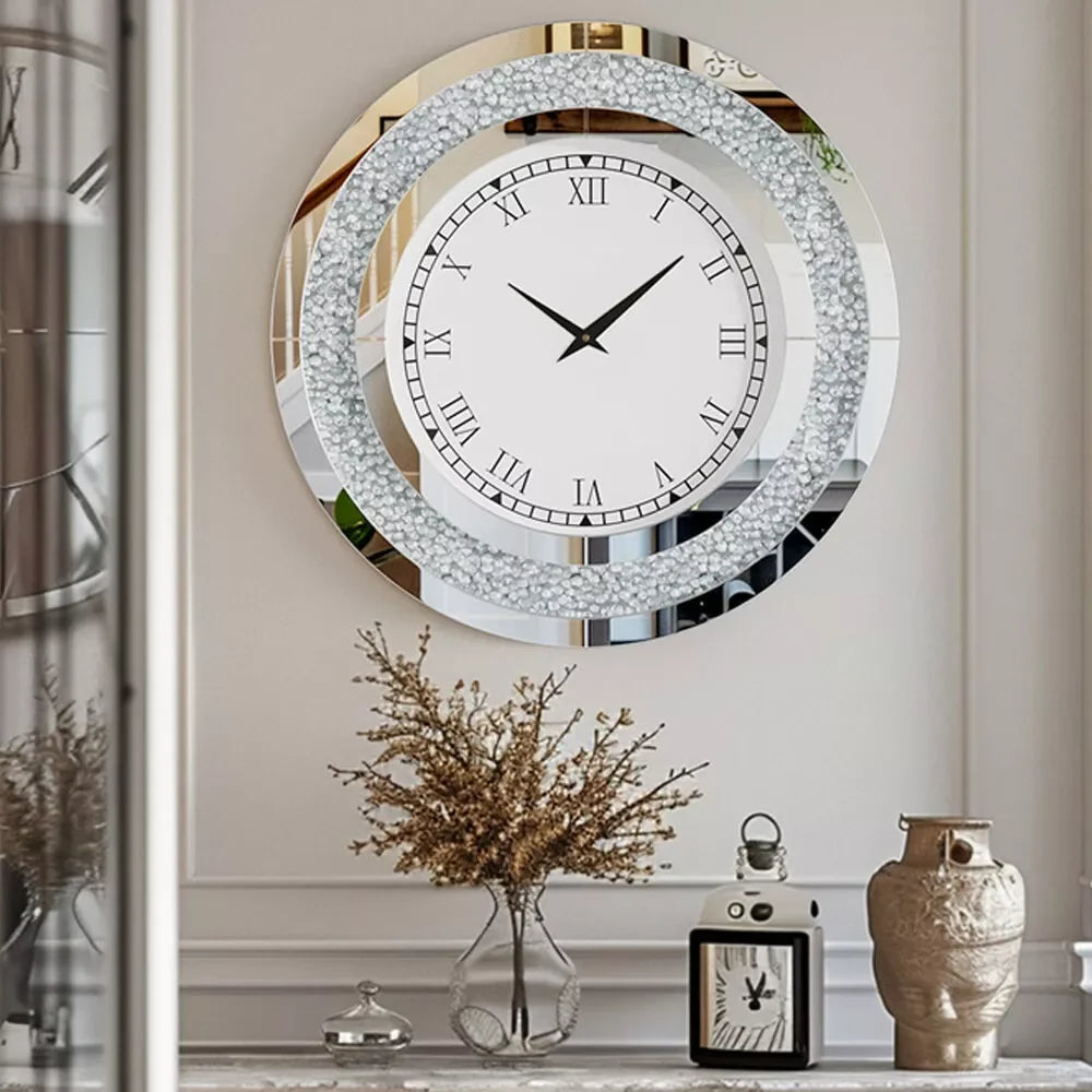 LUVODI 32 Inch Modern 3D Wall Clock Large Diamond Crystal Living Room Kitchen Bedroom Hall Clock with Roman Numerals