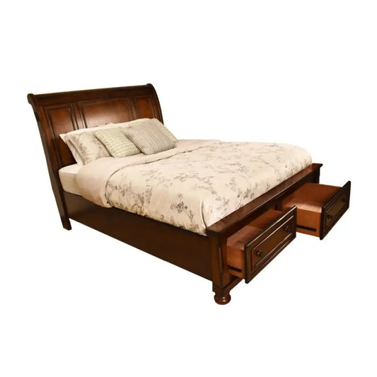 Classic Bedroom Set Dark Solid Wood King Size Bed Cedar Lined Drawers Matching Bedside Table Dressing Table Mirror