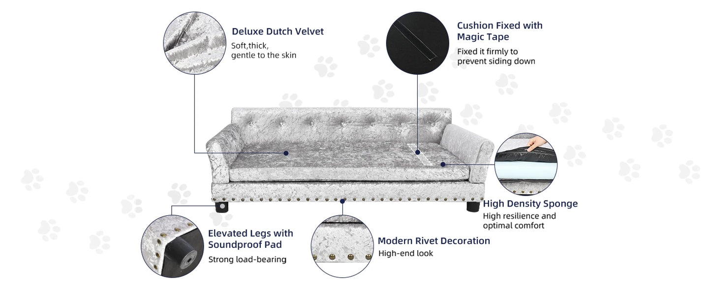 Heavy Duty Raised Dog Bed Sofa Large Cushioned Pet Couch Soft Microfiber Silicone Leather Velboa Covered Lounge for Cats And Puppies