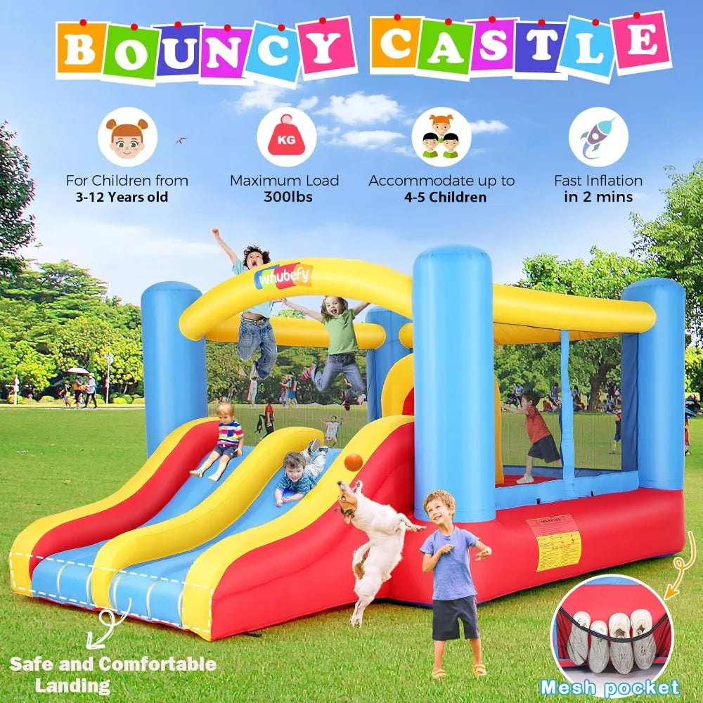 Whubefy Inflatable Bounce House With Double Slide Obstacle
