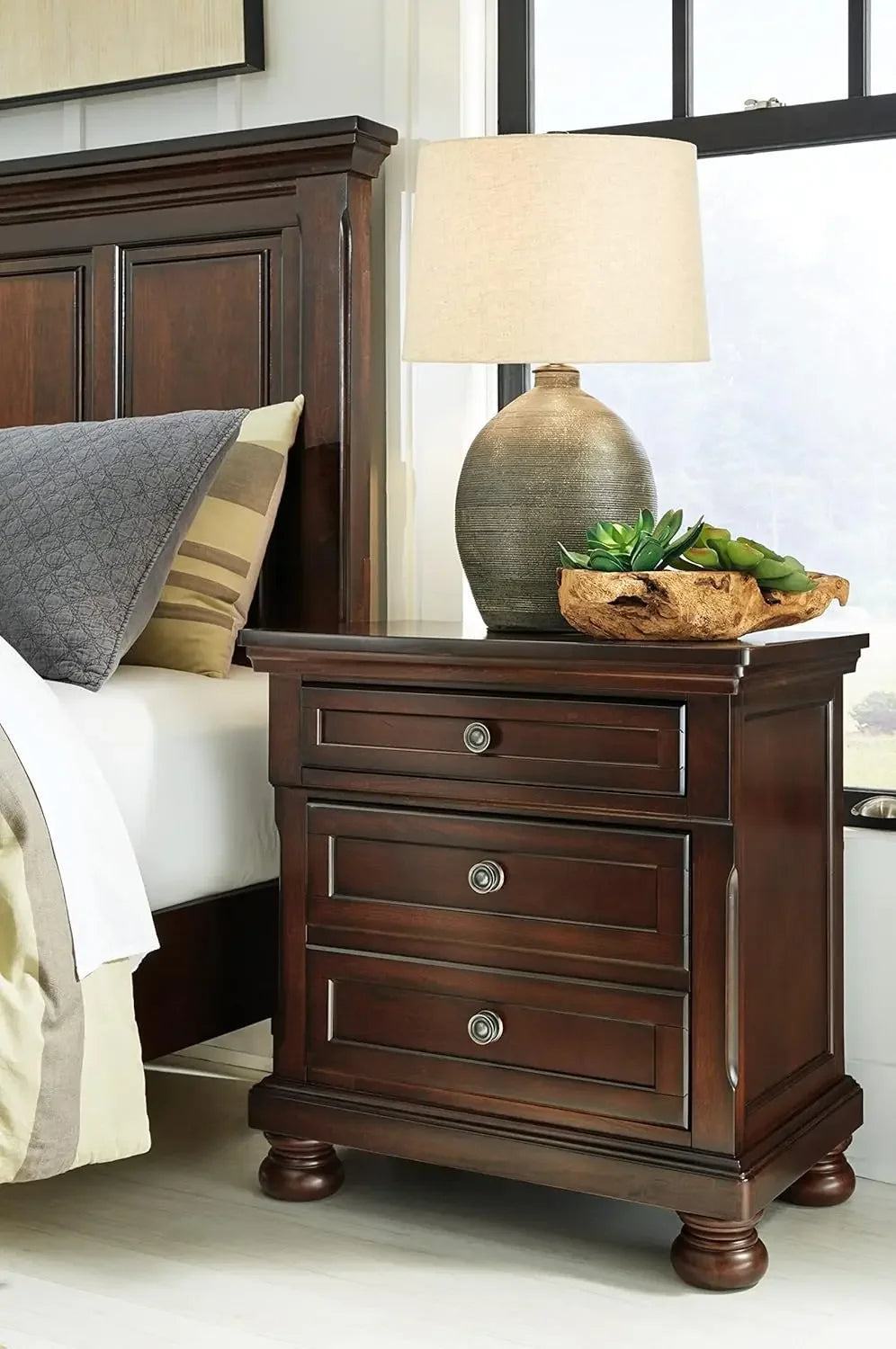 Porter Classic 2 Drawer Nightstand with Dovetail and Ball-bearing Construction, 29.88" Tall, Dark Brown