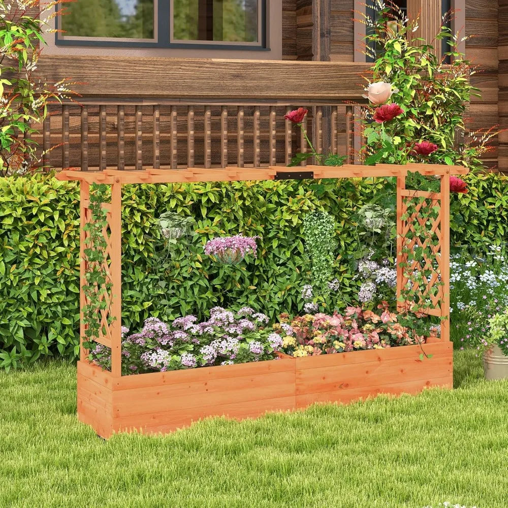 Raised Garden Bed with Trellis & Hanging Roof Planter