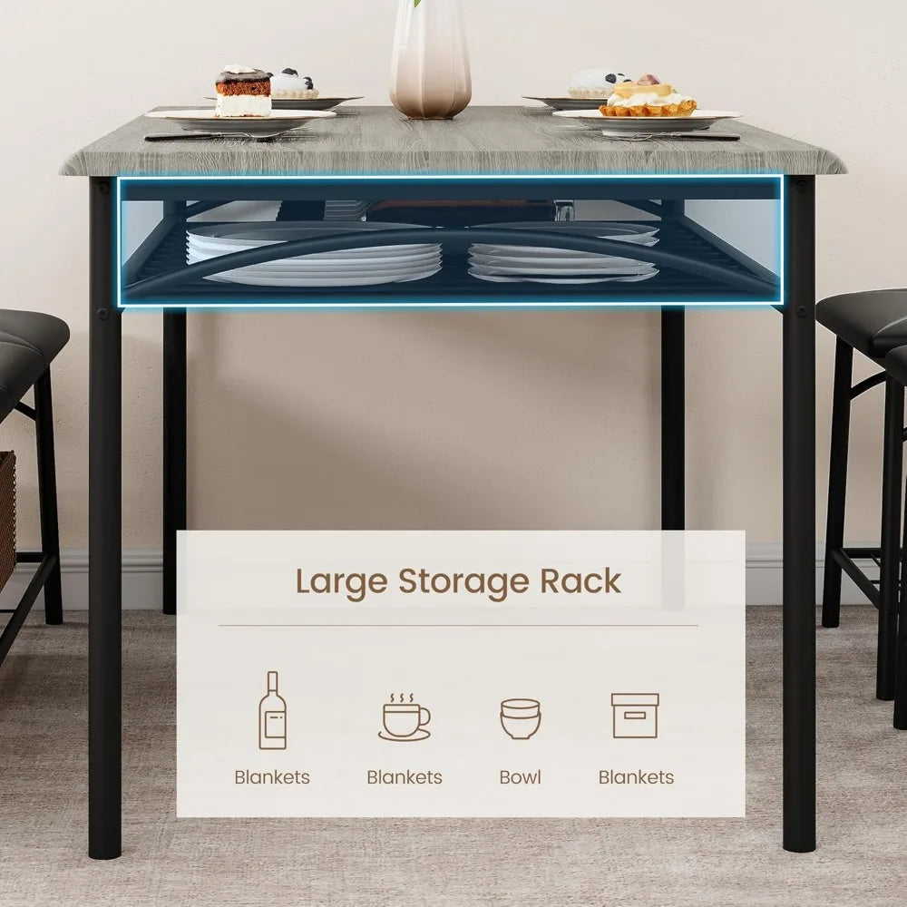 4 Piece Dining Table Set for 4 with Upholstered Bench And Square Stools - Kitchen Dining Set with Storage