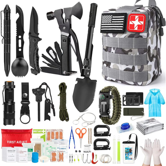 222 Piece Emergency Survival Kit with First Aid and Portable Bag for Outdoor Camping and Hunting