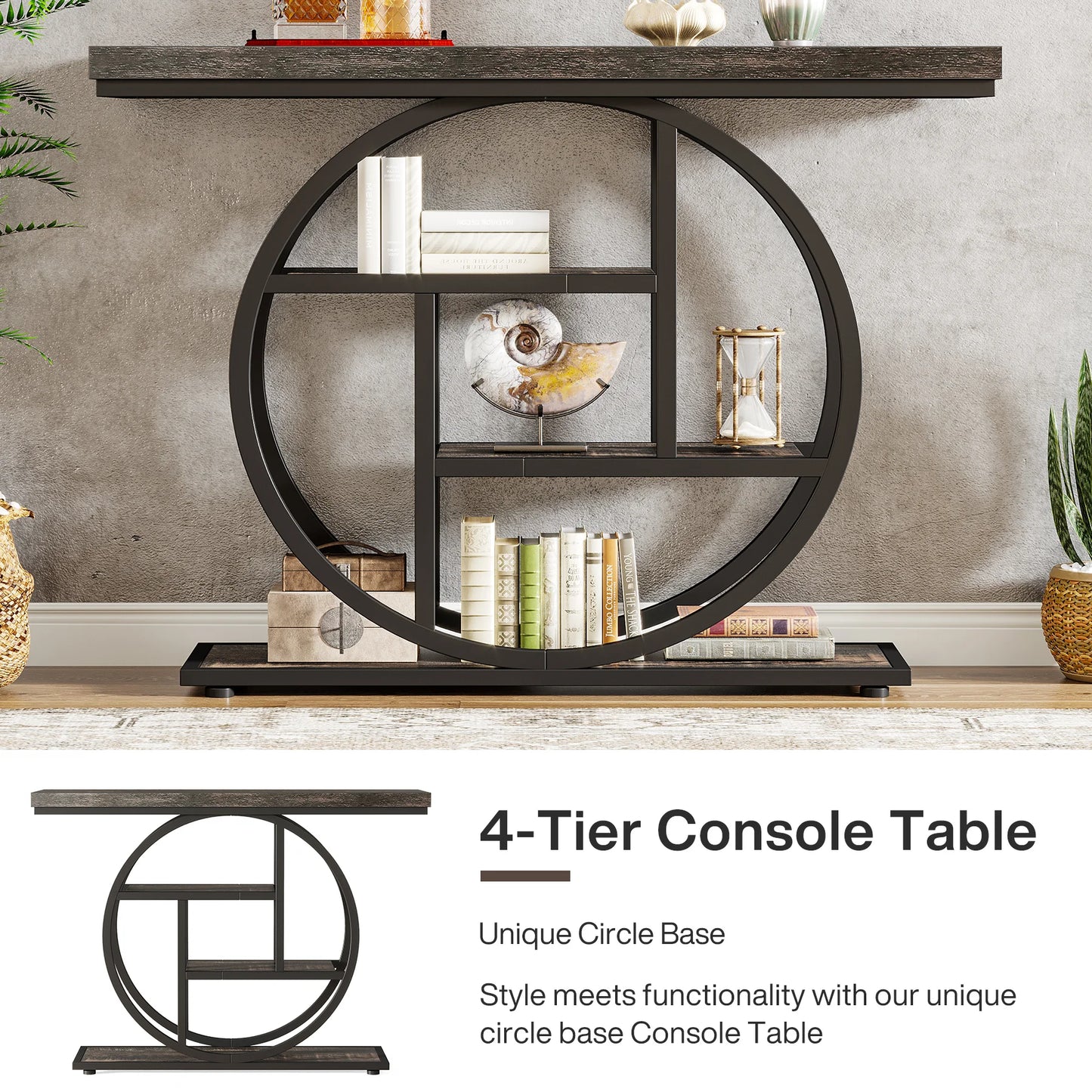Tribesigns 4 Tier Console Table Industrial Sofa Table for Living Room Foyer Hallway Entrance 41.3 Inch Metal Rectangle Sofa Table