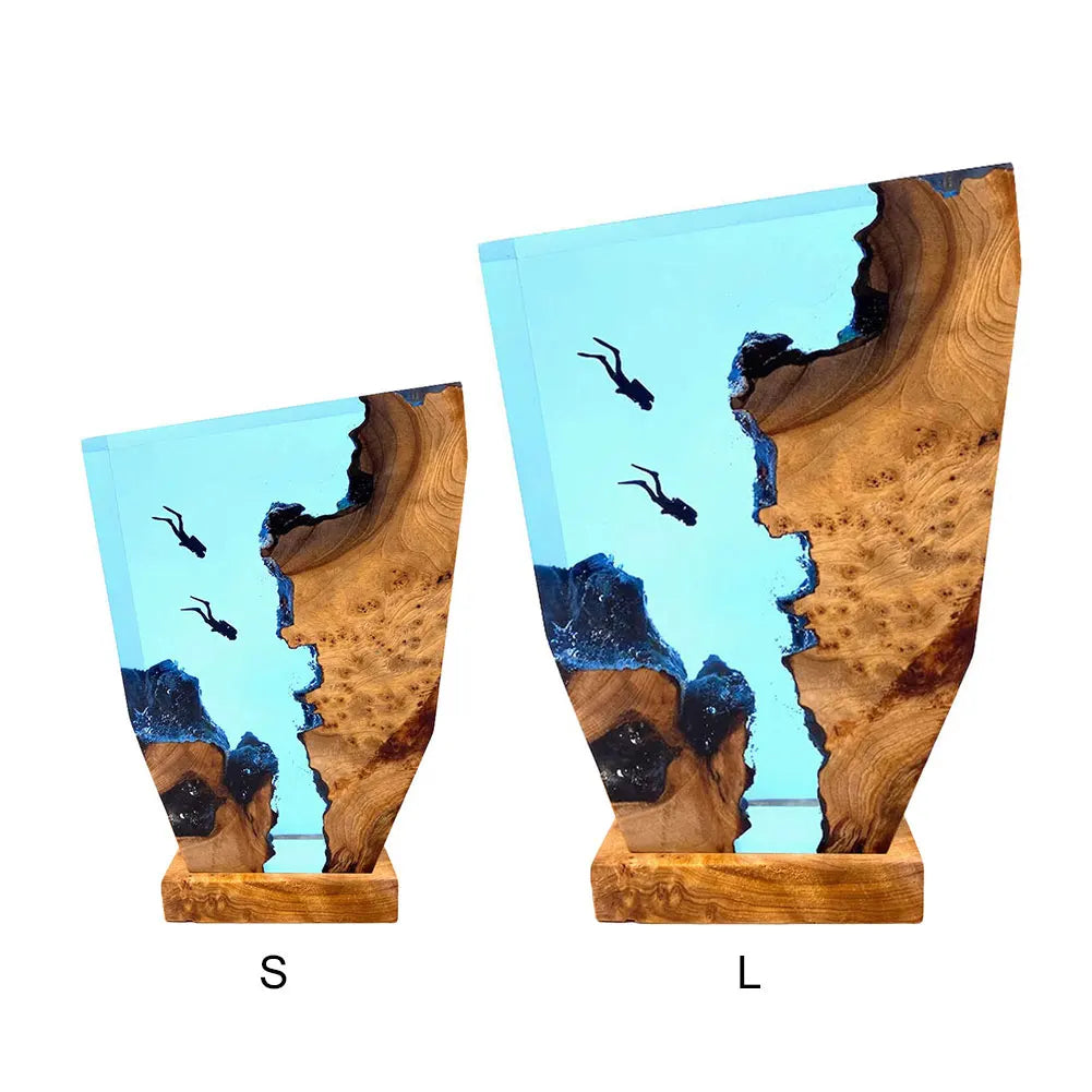 Seabed World Organism Resin Table Light USB Charging Deep Sea Diver Night Lamp for Bedroom and Office Desk Decoration