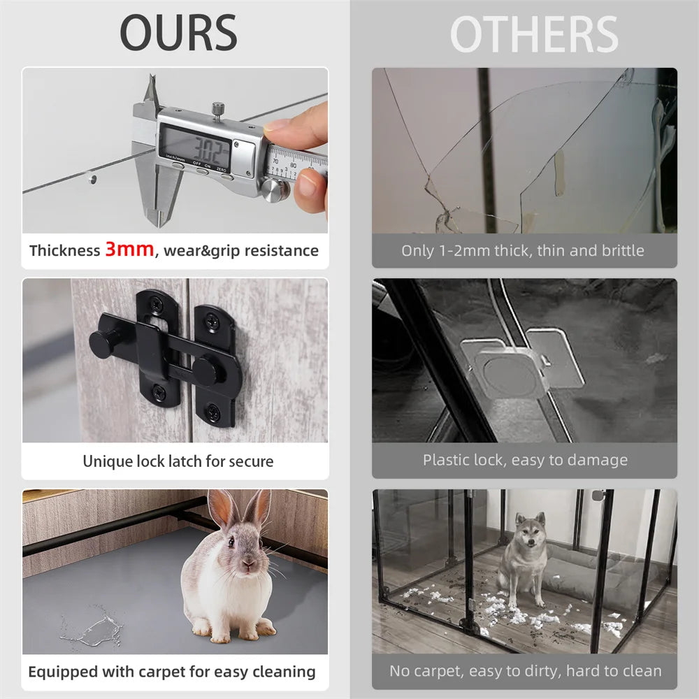 Heavy Duty Tempered Glass Dog Whelping Box Indoor Pet Playpen Kennel Cage with Waterproof Mat Training Enclosure Fence for Puppies