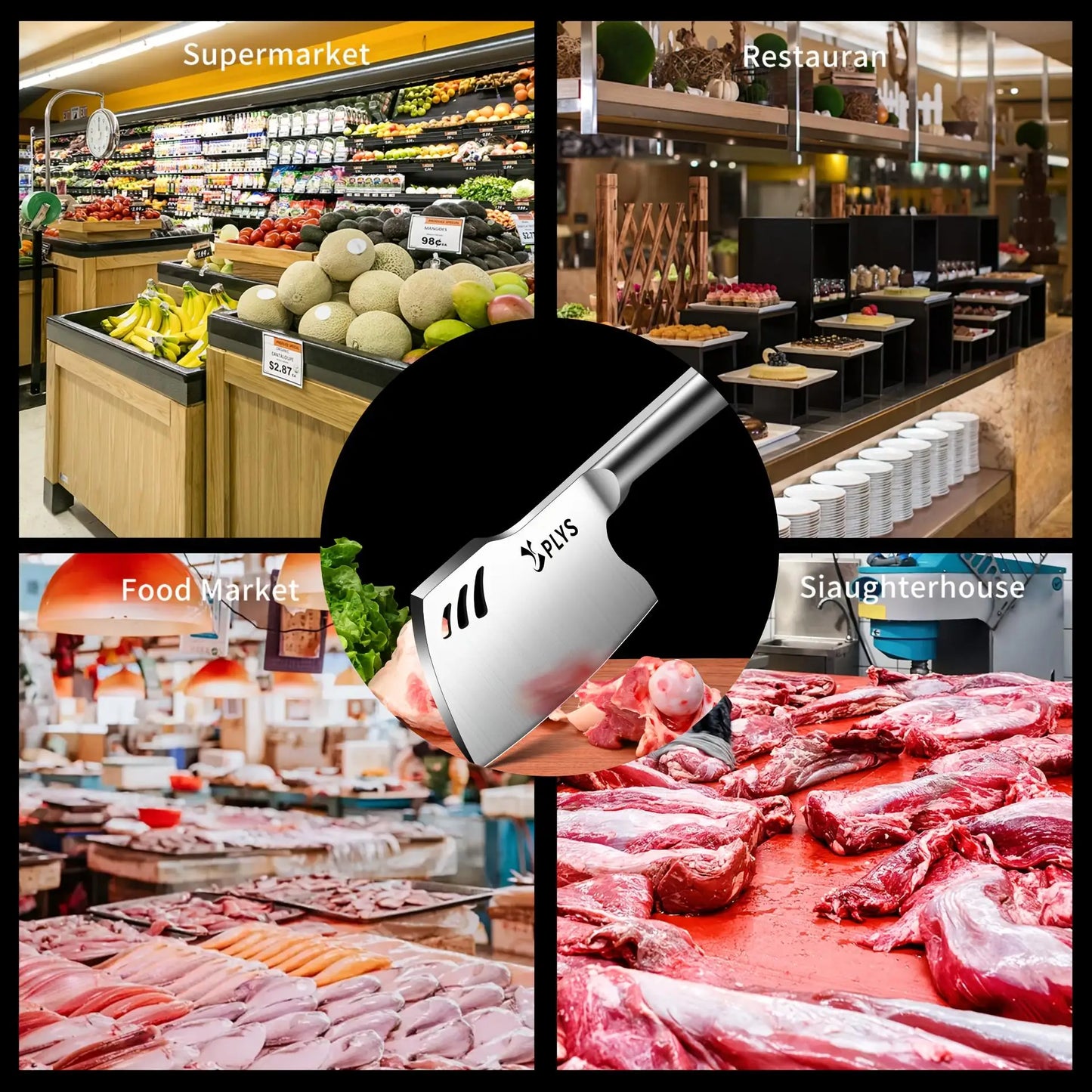 Plys Heavy Duty Bone Chopping Knife Stainless Steel Thickened Blade Butcher Axe with Ergonomic Handle Kitchen Meat Chopper